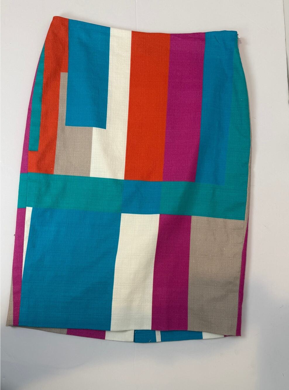 Carlisle Collection Pencil Skirt Size 4 Colorblock Geometric Teal Orange Lined